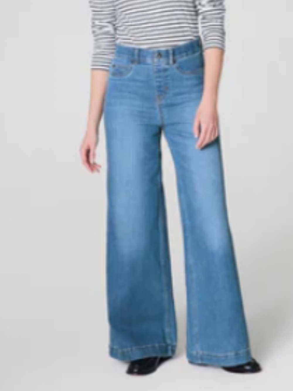 BNWT SPANX ‘Stonewash’ Blue Wide-Leg High-Rise Jeans Sz S with regular inseam